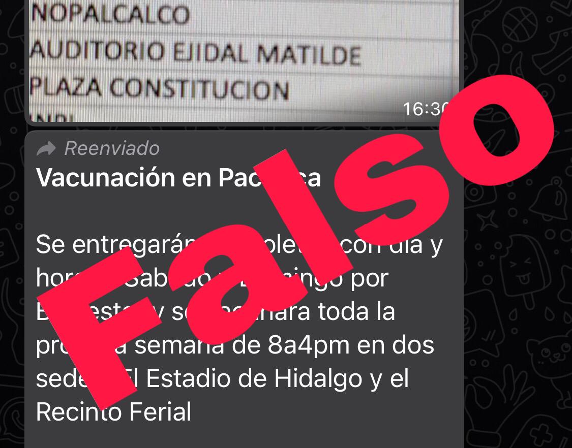 Circulan en WhatsApp mensajes falsos sobre vacunación en Pachuca