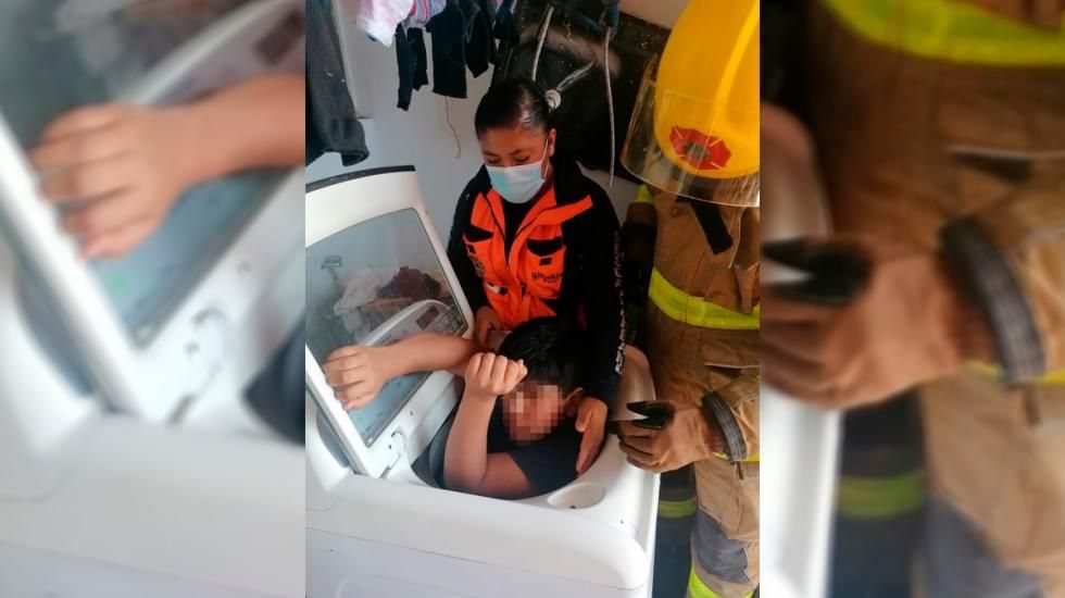 Rescatan a niño que quedó atrapado dentro de una lavadora