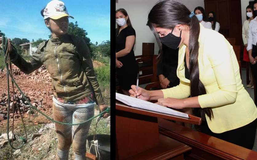 Mujer que trabajó de albañil para financiar sus estudios se recibe de abogada