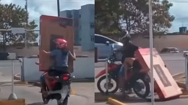 VIDEO Compran pantalla y saliendo de la tienda se les cae