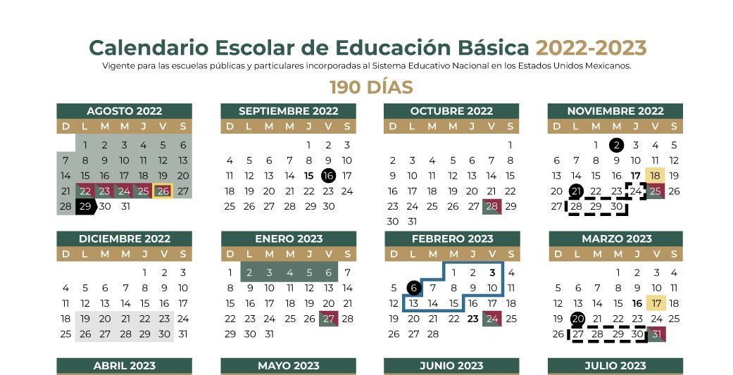 Puentes vacacionales y días de asueto en el calendario escolar 2022-2023