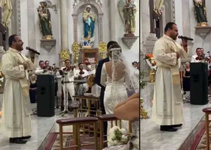 Viralizan a sacerdote que cantó tema de Banda MS en una boda
