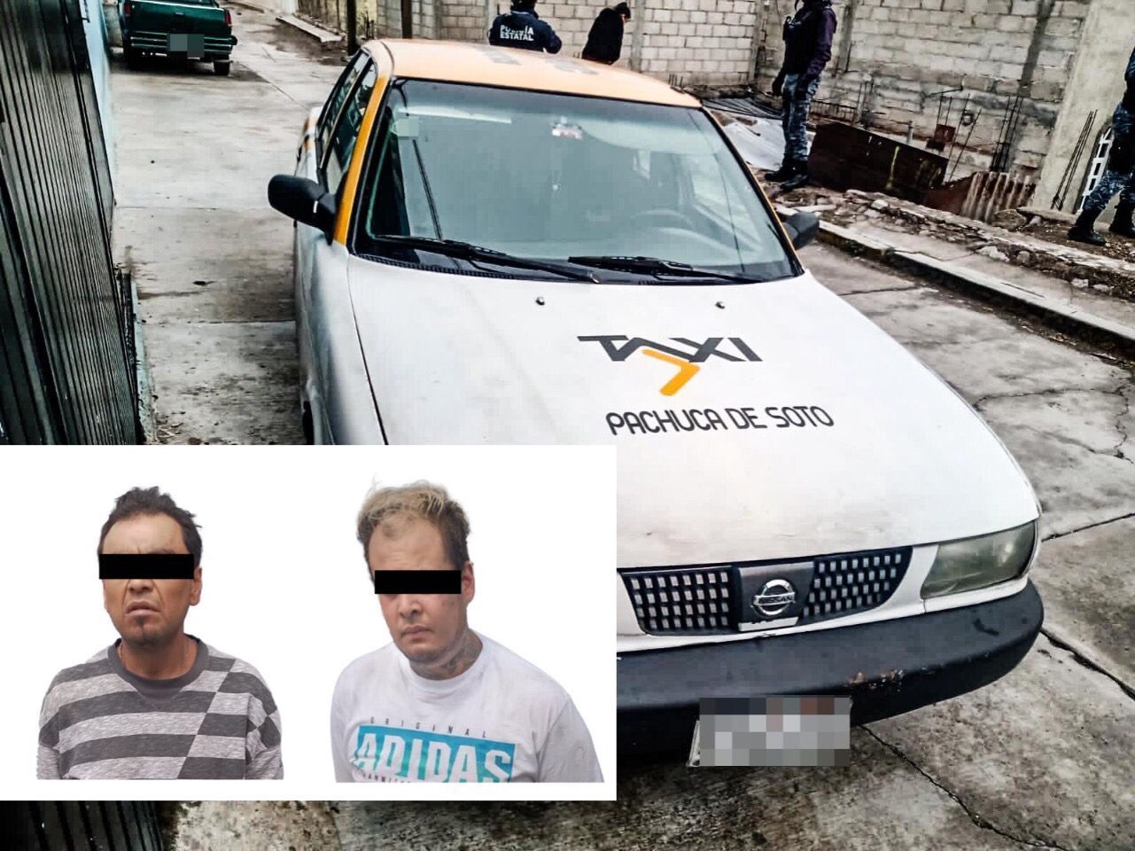 Detienen a dos sujetos por robar un taxi en Pachuca