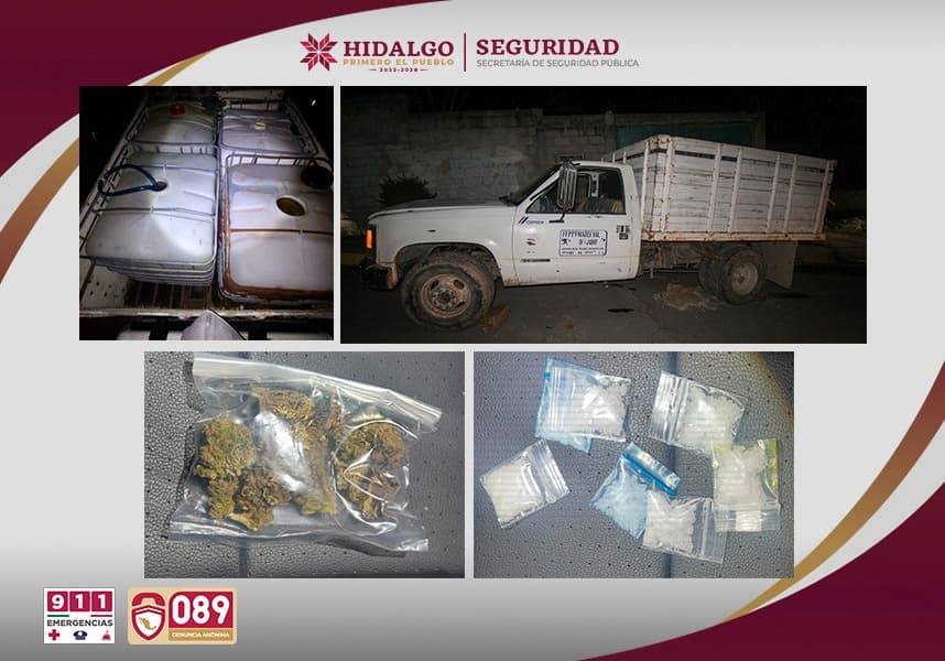 Detienen a hombre por llevar hidrocarburo y droga, en Nopancalco