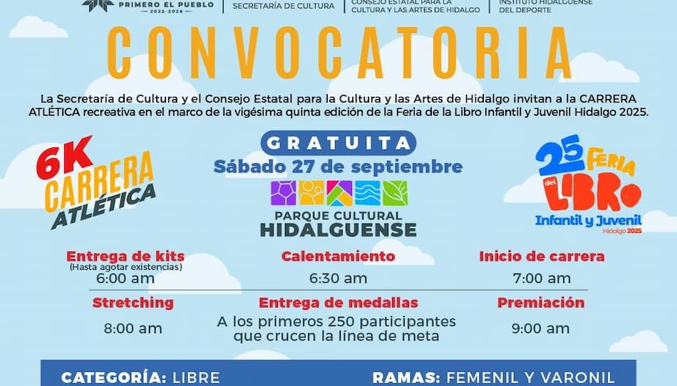 Convocan a Carrera Atlética de la Feria del Libro Infantil y Juvenil 2025
