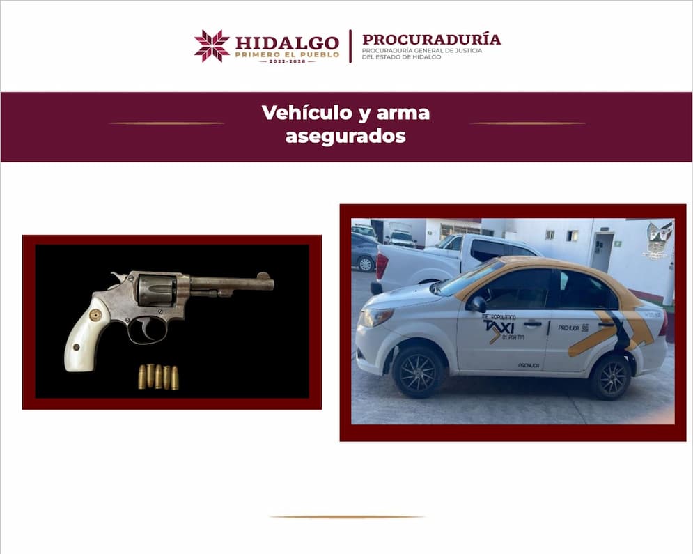 Detienen a chofer de taxi con arma en Pachuca; podría ser responsable de asaltos
