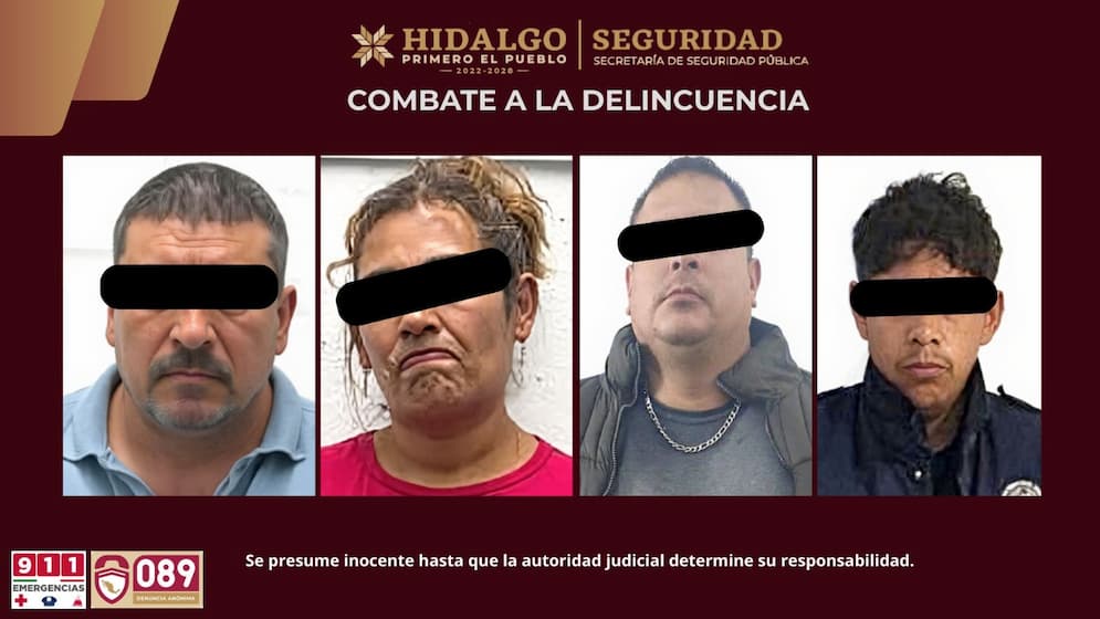 SSPH asegura a cuatro sujetos por narcomenudeo y robo en Hidalgo