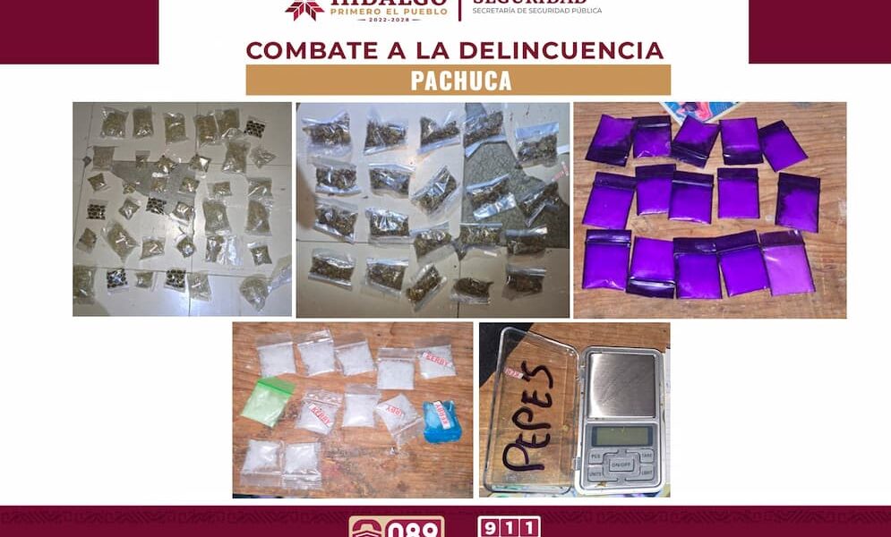 SSPH detiene a dos personas y asegura 640 dosis de presuntas drogas, en Pachuca