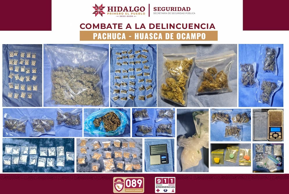 En Pachuca y Huasca, SSPH asegura cerca de 4 mil dosis de presunta droga